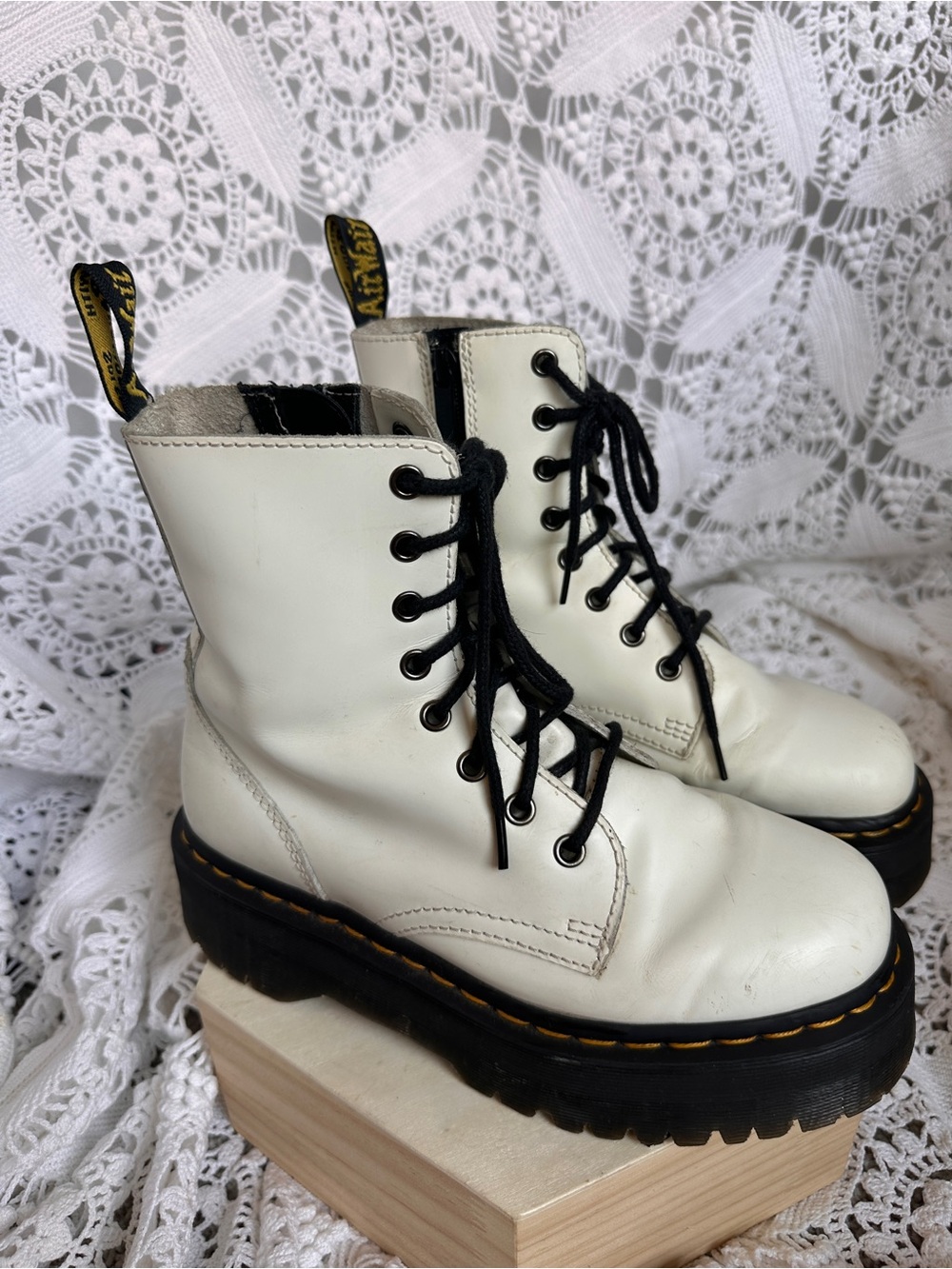 Dr. Martens Jadon White Platform Combat Boots Women's Size 7